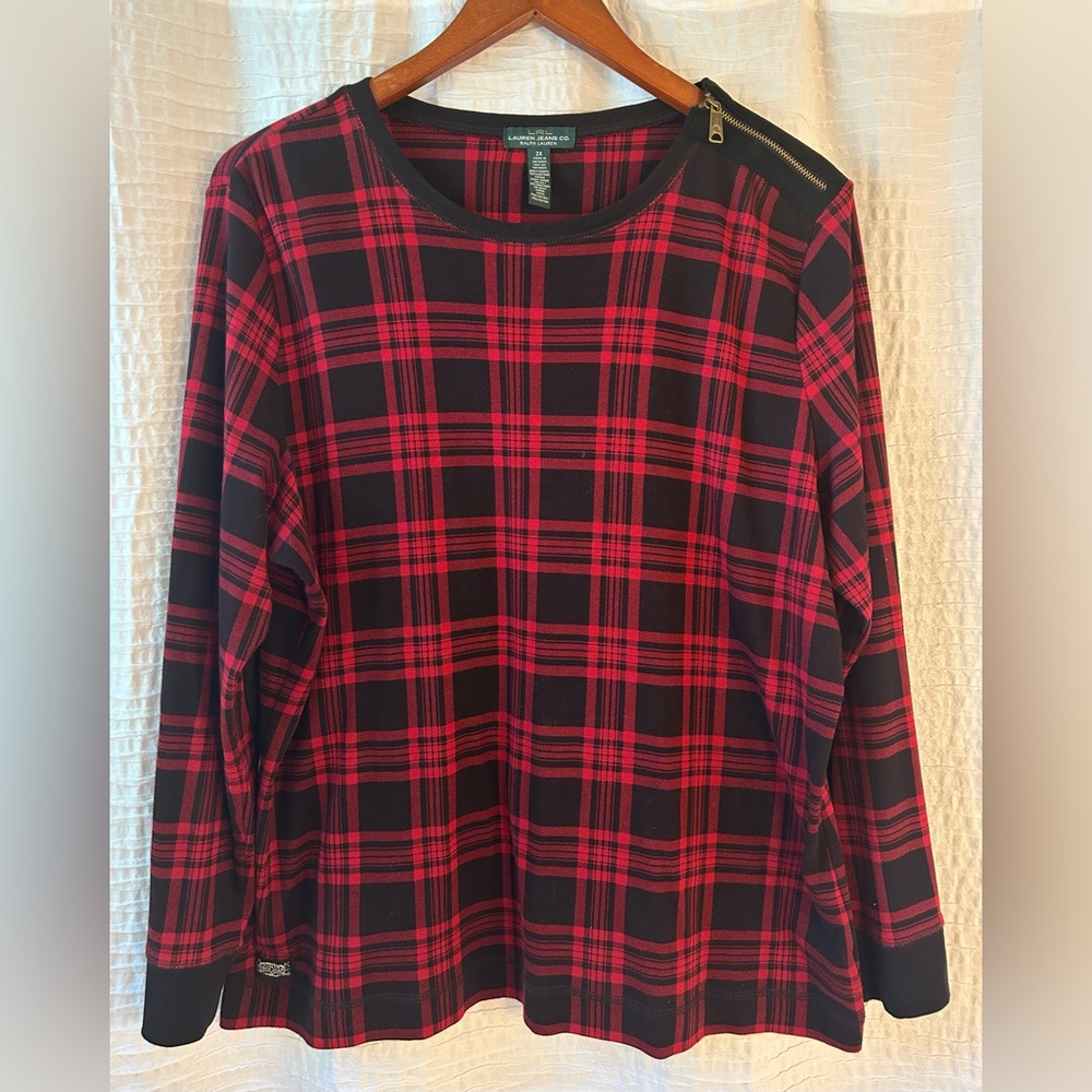 Ralph Lauren Red and Black Plaid Long Sleeve Tee